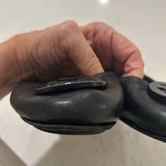 Tory Burch Black Leather Logo Ballet Flats - Picture 10 of 14